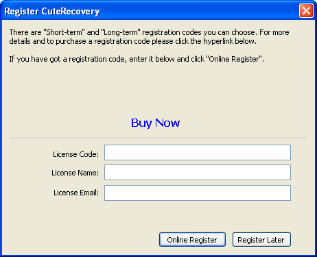 Register CuteRecovery - Register Dialogue