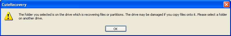 Whole Partition File Recovery - Target Folder Warning
