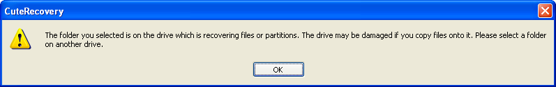 Whole Disk File Recovery - Target Folder Warning