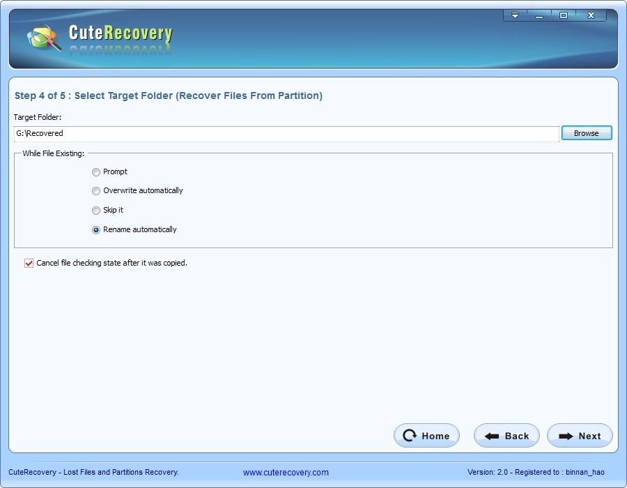 Whole Partition File Recovery - Set Destination folder
